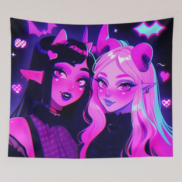 Item preview, Cyber Goth Twin Demon Anime Girls designed and sold by bubblegoth.