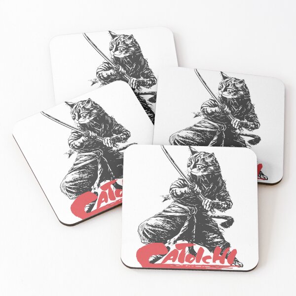 Item preview, Catoichi the Blind Swordsman, Zatoichi Cat, Samurai Cat, Anthropomorphic Cat Samurai, Ominous Looking Samurai Cat Warrior designed and sold by PrintShangri-La.