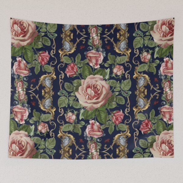 Item preview, Elegant Pink Roses, Navy Blue Baroque designed and sold by Cr320.