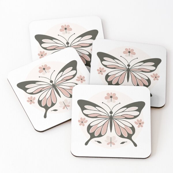 Artikelvorschau, Minimalistischer Blumen-Schmetterlings-Kunstdruck – moderne rosa und schwarze Natur inspiriert – ruhige botanische Gartenillustration entworfen und verkauft von BeaconMarketing.