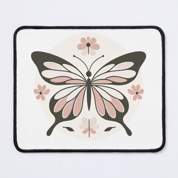 Artikelvorschau, Minimalistischer Blumen-Schmetterlings-Kunstdruck – moderne rosa und schwarze Natur inspiriert – ruhige botanische Gartenillustration entworfen und verkauft von BeaconMarketing.