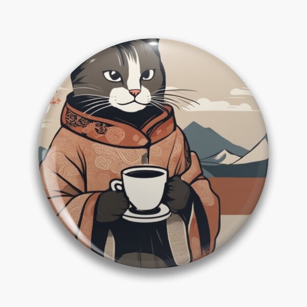 Artikelvorschau, Japanische Tafelkunst einer kaffeetrinkenden Katze entworfen und verkauft von TheJollyJoCo.
