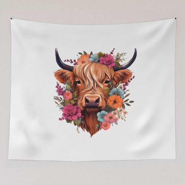 Item preview, Highland Cow with Floral designed and sold by ArtFromBeyond.