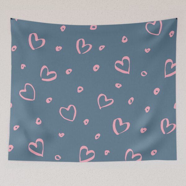 Item preview, Pink Hearts on Dusty Blue  designed and sold by ArDecoS.