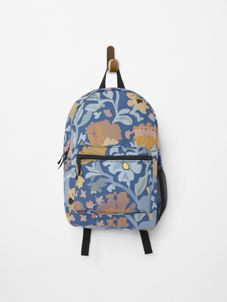 Thumbnail 1 of 3, Backpack, Blue Retro Floral Pattern designed and sold by SamJanner.