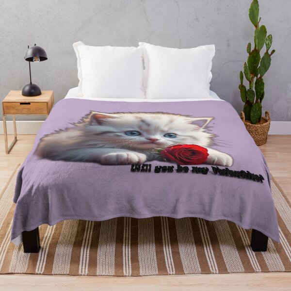 Item preview, White kitty Valentine with rose. AI generated image designed and sold by Khala.
