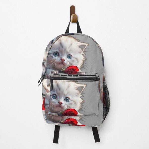Item preview, White kitty Valentine with rose. AI generated image designed and sold by Khala.