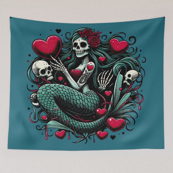 Item preview, Gothic Mermaidcore Valentine's Day Skeleton Mermaid designed and sold by ArtadoraDesignz.