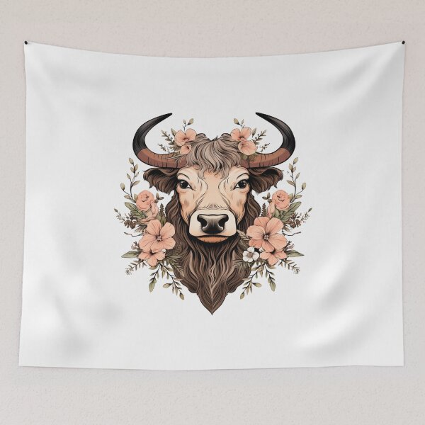 Item preview, Highland Cow with Floral designed and sold by ArtFromBeyond.