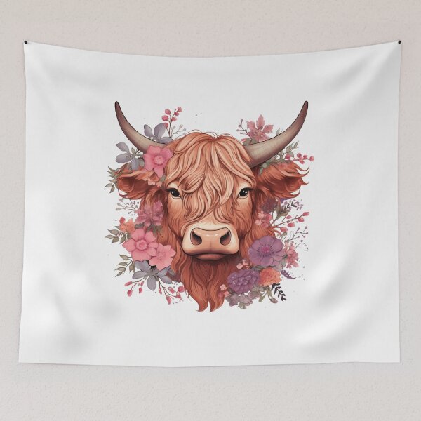Item preview, Highland Cow with Floral designed and sold by ArtFromBeyond.
