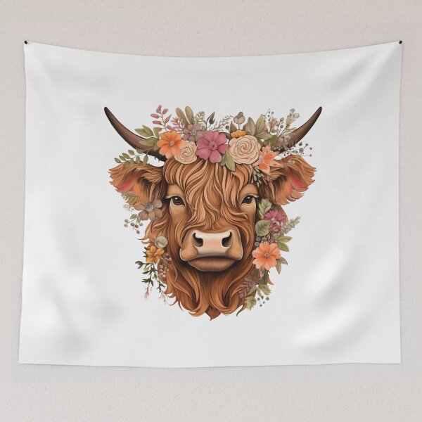 Item preview, Highland Cow with Floral designed and sold by ArtFromBeyond.