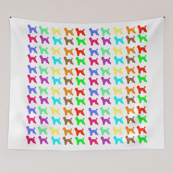 Item preview, Multicolor poodles in ten different colors in a medium tiled repeating rainbow silhouette pattern designed and sold by ElegantTeaTime.