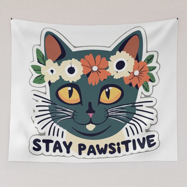 Item preview, Stay Pawsitive Cat Portrait with Flower Crown designed and sold by NiftyWrx.