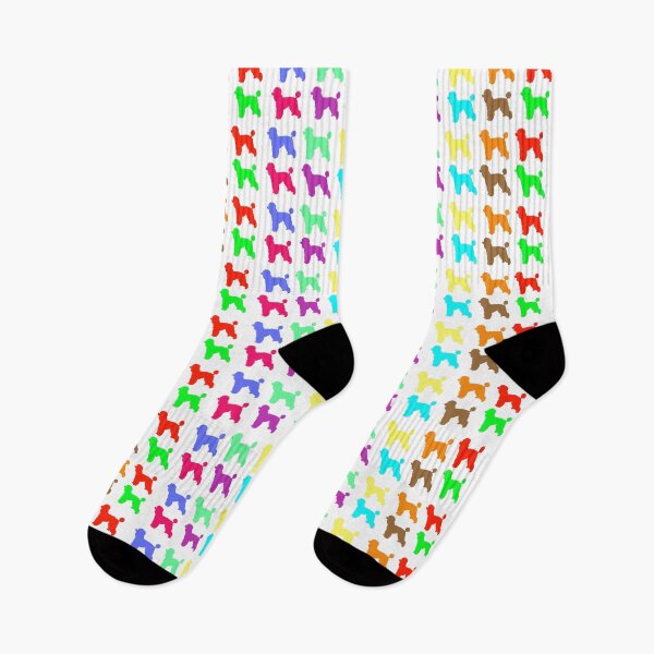 Item preview, Multicolor poodles in ten different colors in a small tiled repeating rainbow silhouette pattern designed and sold by ElegantTeaTime.