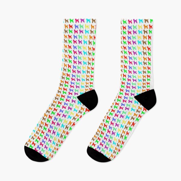 Item preview, Multicolor poodles in ten different colors in a tiny tiled repeating rainbow silhouette pattern. designed and sold by ElegantTeaTime.