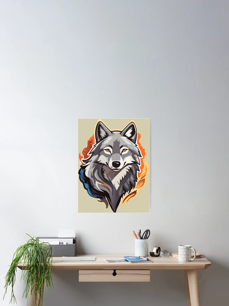 Thumbnail 2 of 3, Poster, wolf on fire designed and sold by StickerLab4.