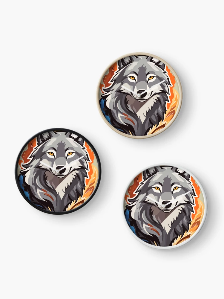 Thumbnail 3 of 4, Clock, wolf on fire designed and sold by StickerLab4.