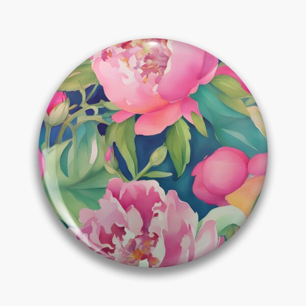 Item preview, Pink watercolor peonies on navy blue designed and sold by SophieClimaArt.