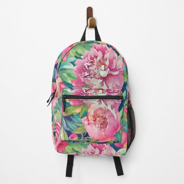Item preview, Pink watercolor peonies on navy blue designed and sold by SophieClimaArt.