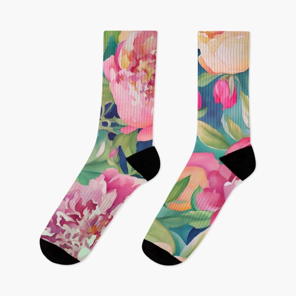 Item preview, Pink watercolor peonies on navy blue designed and sold by SophieClimaArt.