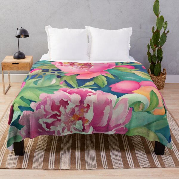 Item preview, Pink watercolor peonies on navy blue designed and sold by SophieClimaArt.