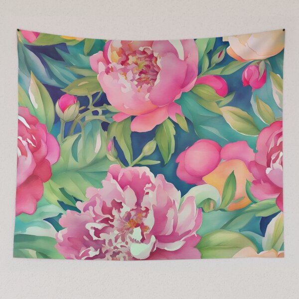 Item preview, Pink watercolor peonies on navy blue designed and sold by SophieClimaArt.