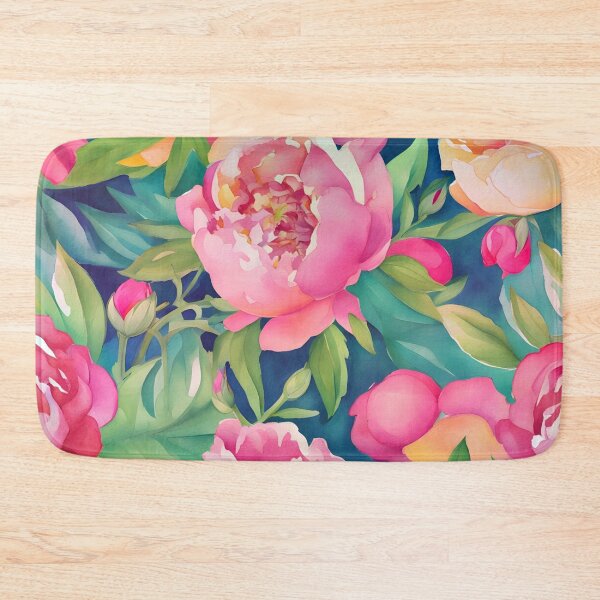 Item preview, Pink watercolor peonies on navy blue designed and sold by SophieClimaArt.