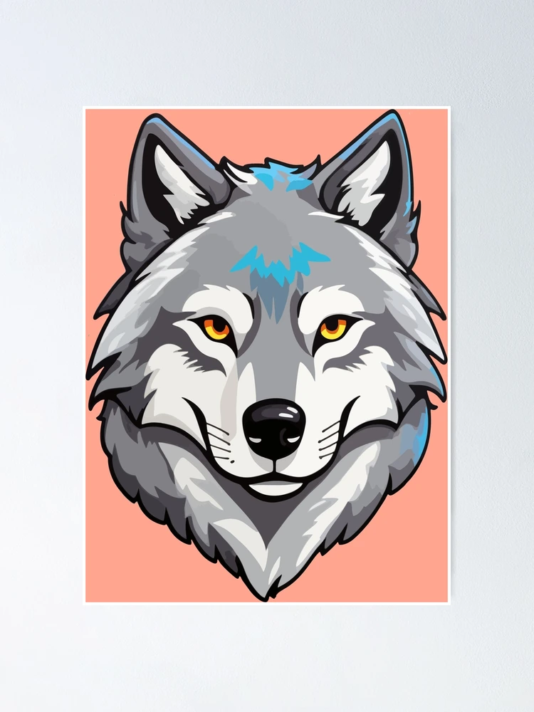 Thumbnail 1 of 3, Poster, happy blue wolf designed and sold by StickerLab4.