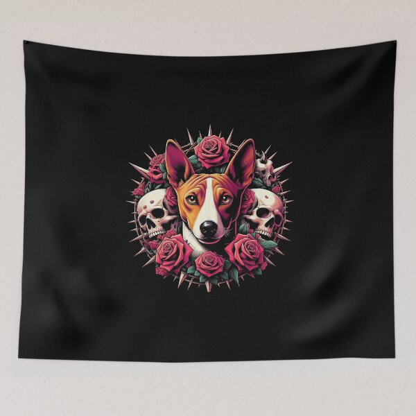 Item preview, Basenji, Skulls and Roses designed and sold by LojaKoru.