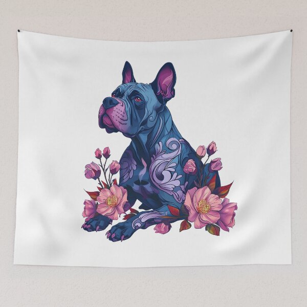 Item preview, French bulldog in flowers designed and sold by TheRealmWithin.