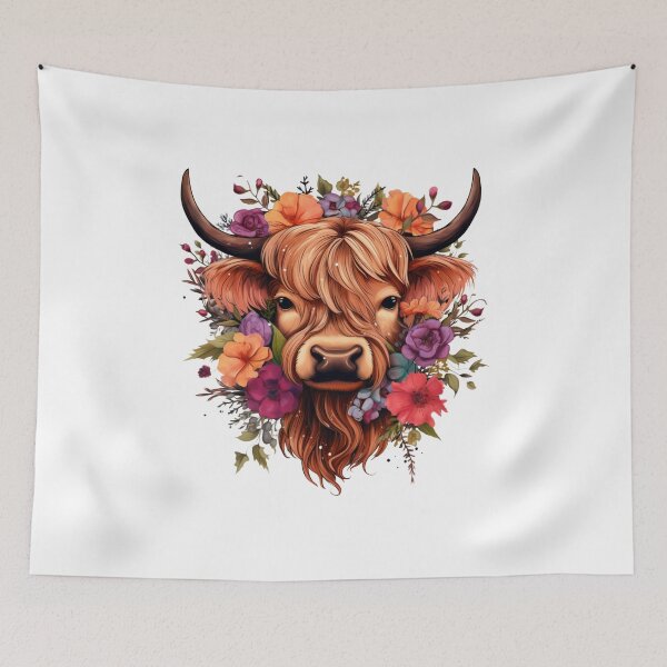 Item preview, Highland Cow with Floral designed and sold by ArtFromBeyond.