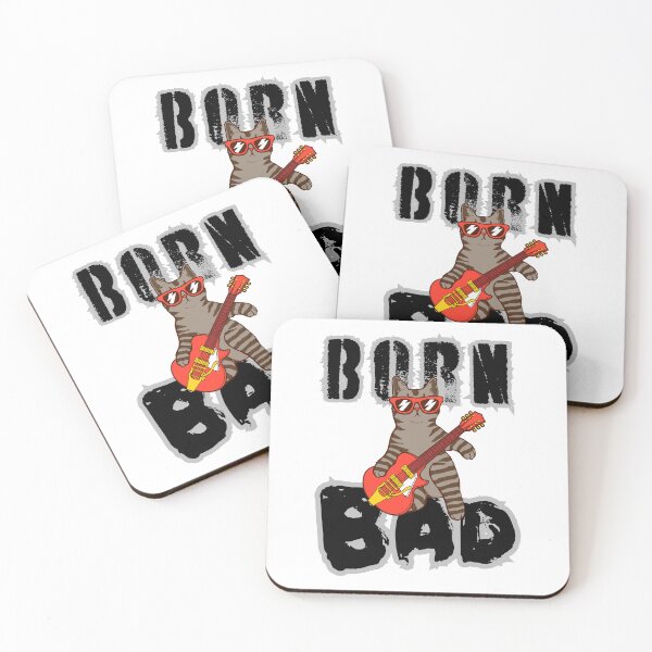 Item preview, Born Bad, bad cat guitarist, cool cat on guitar with a bad attitude designed and sold by QuirkyTease.
