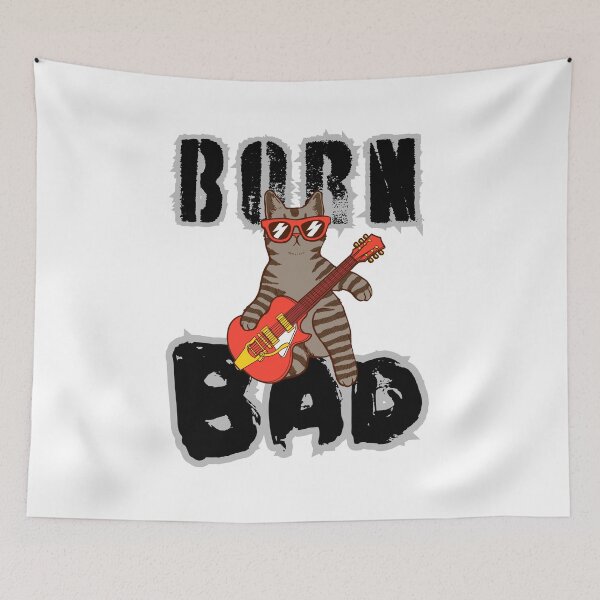 Item preview, Born Bad, bad cat guitarist, cool cat on guitar with a bad attitude designed and sold by QuirkyTease.