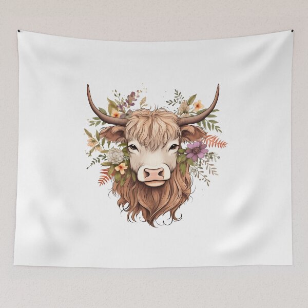 Item preview, Highland Cow with Floral designed and sold by ArtFromBeyond.