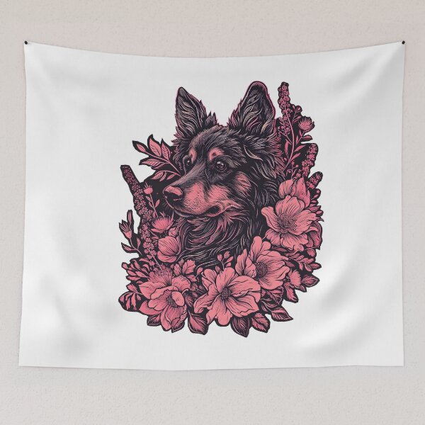 Item preview, German Shepherd in flowers designed and sold by TheRealmWithin.