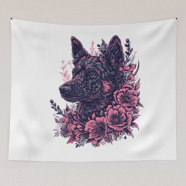 Item preview, German Shepherd in flowers designed and sold by TheRealmWithin.