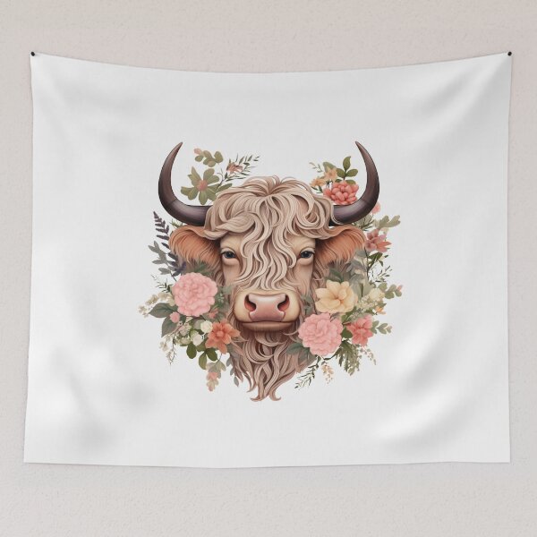 Item preview, Highland Cow with Floral designed and sold by ArtFromBeyond.