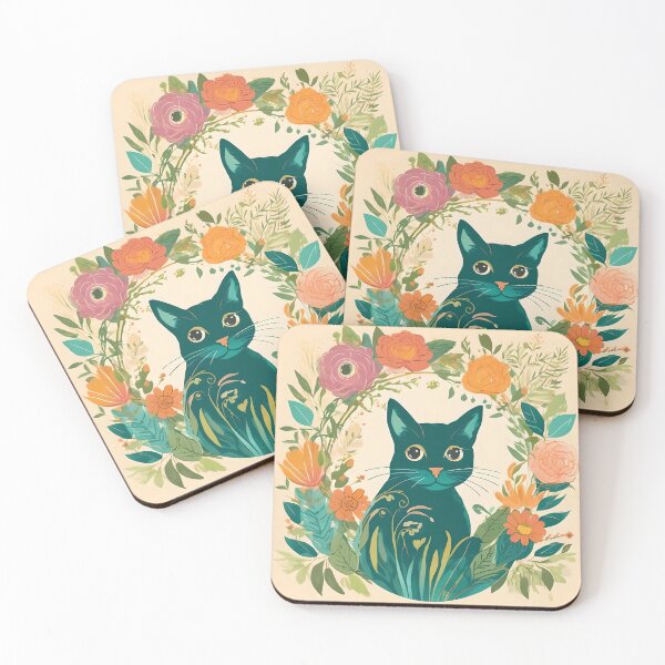 Item preview, Emerald Whisker Oasis: Where Flowers and Felines Bloom designed and sold by Misfit-Prints.