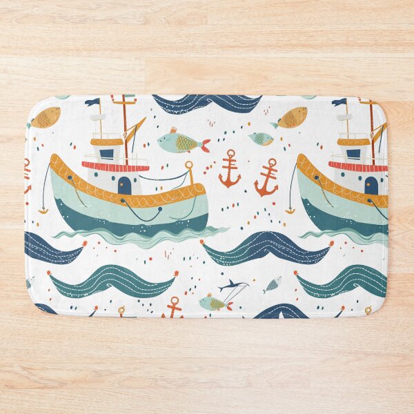 Item preview, seamless pattern of cute with a fishing boat designed and sold by porbenjaporn.