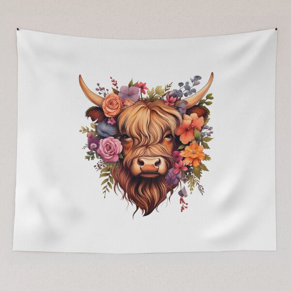 Item preview, Highland Cow with Floral designed and sold by ArtFromBeyond.