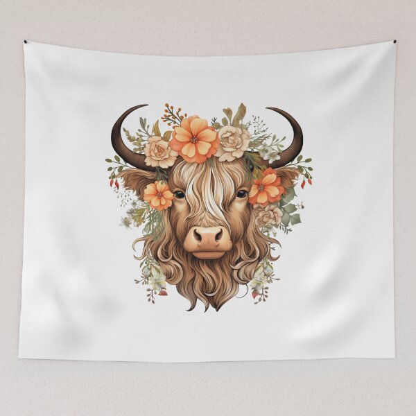 Item preview, Highland Cow with Floral designed and sold by ArtFromBeyond.