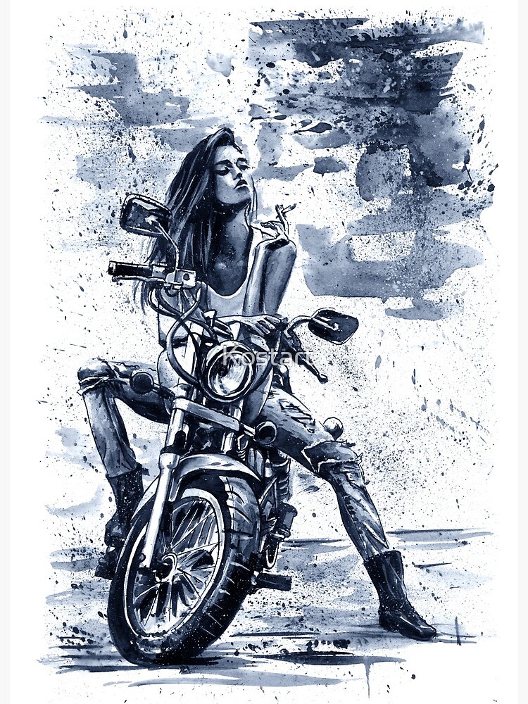 Biker Girl Painting Fashion Cool Art Board Print By Kostart Redbubble