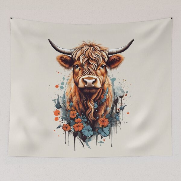 Item preview, Cute Highland Cow, Red and Blue Flowers designed and sold by BajanTees.