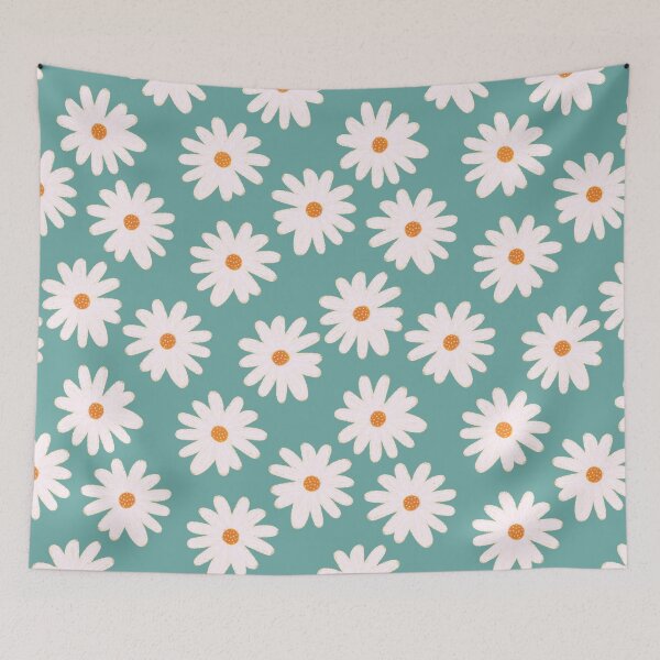 Item preview, White, Orange and Acqua Blue Doodle Daisies Floral Pattern designed and sold by Marina Oliveira Studio.