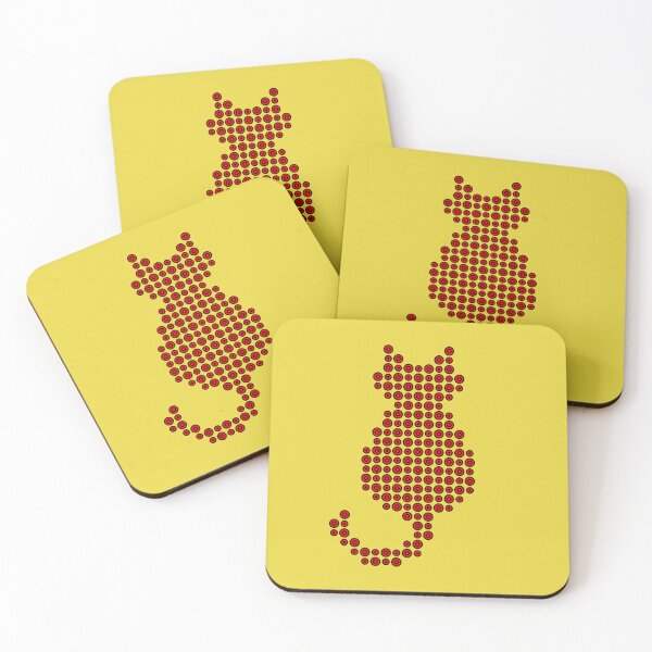 Item preview, Red Cat Silhouette Pixel Op Art Bauhaus Art on Yellow designed and sold by Shapes-Mania.