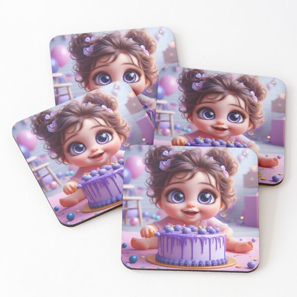 Item preview, Big-eyed Baby Smashing Purple Cake designed and sold by AIExpressive.