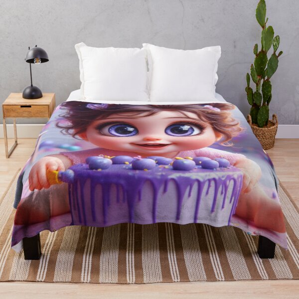 Item preview, Big-eyed Baby Smashing Purple Cake designed and sold by AIExpressive.