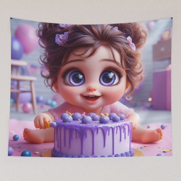 Item preview, Big-eyed Baby Smashing Purple Cake designed and sold by AIExpressive.