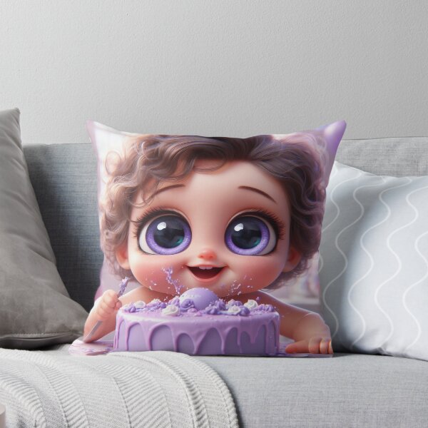 Item preview, Big-eyed Baby Smashing Purple Cake 2 designed and sold by AIExpressive.
