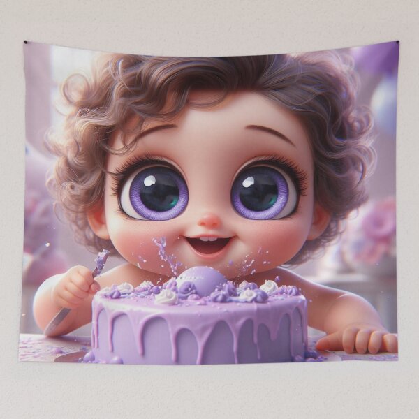 Item preview, Big-eyed Baby Smashing Purple Cake 2 designed and sold by AIExpressive.